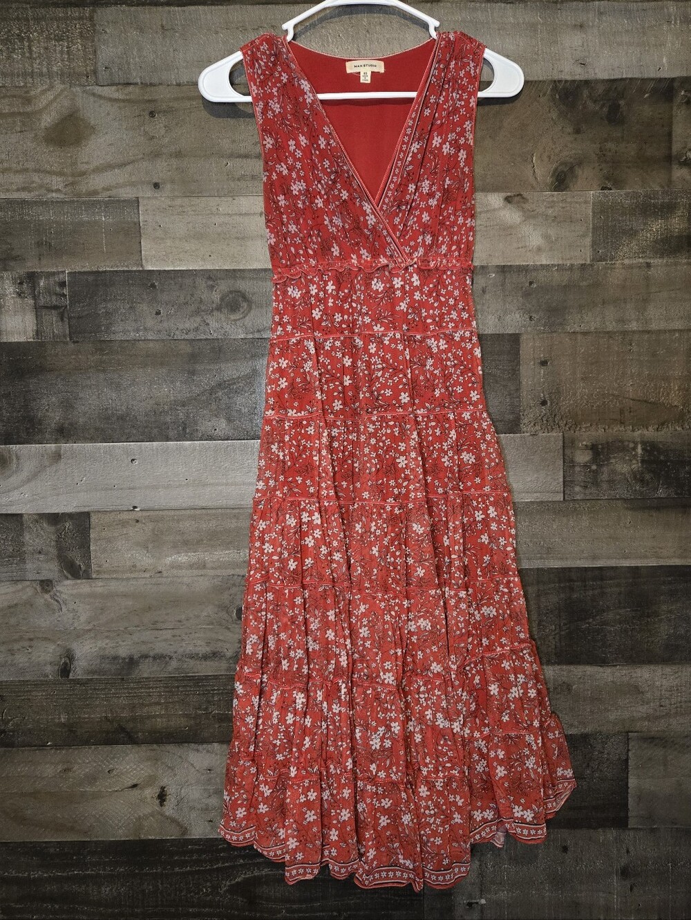 Max Studio Red Floral Tiered V-Neck sundress